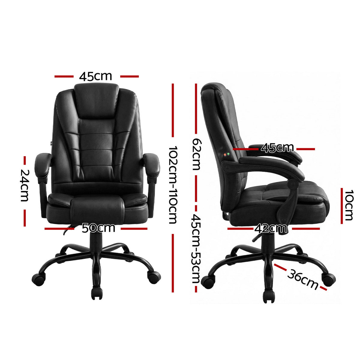 Restora by Officemode – Executive Recliner 8‑Zone PU Leather Massage Office & Gaming Chair (Black)