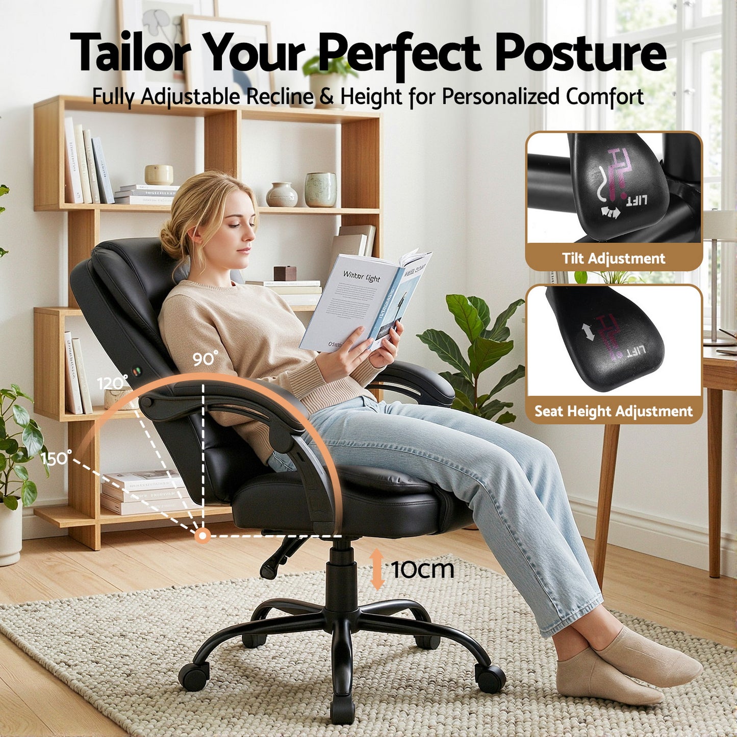 Restora by Officemode – Executive Recliner 8‑Zone PU Leather Massage Office & Gaming Chair (Black)