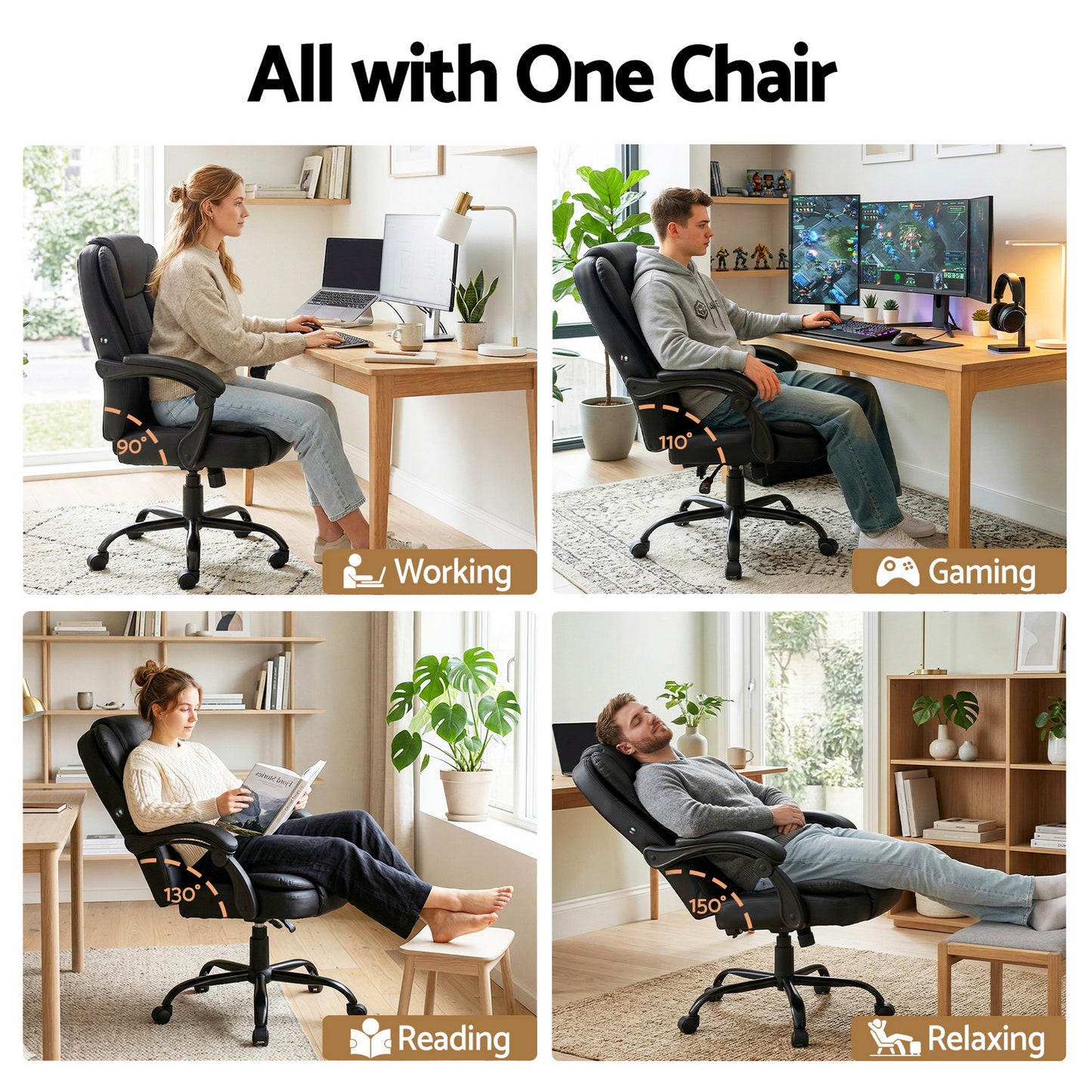 Restora by Officemode – Executive Recliner 8‑Zone PU Leather Massage Office & Gaming Chair (Black)