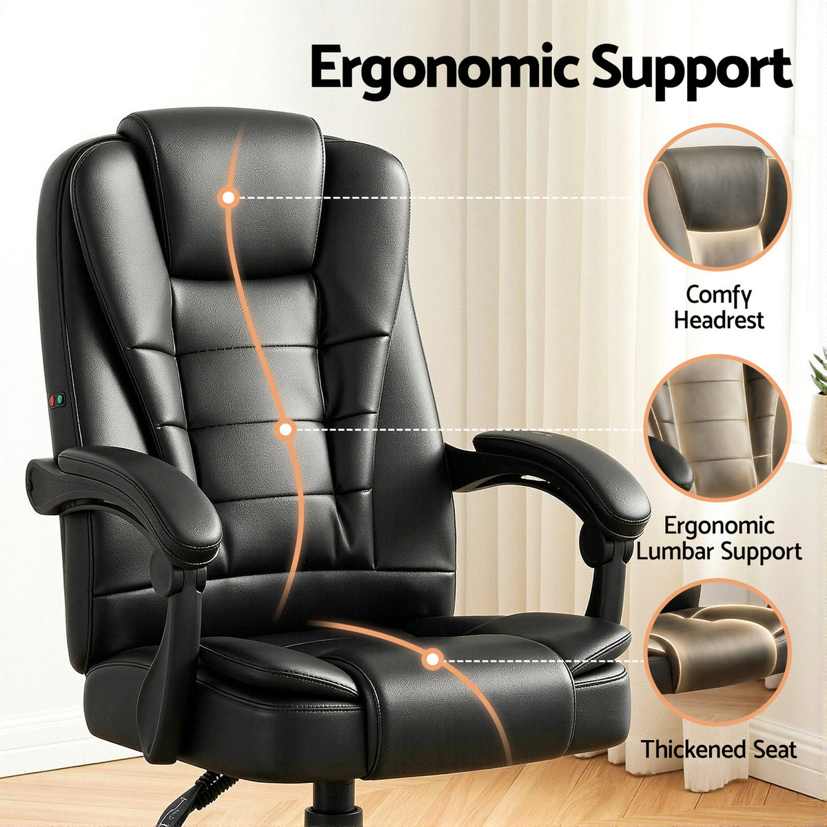 Restora by Officemode – Executive Recliner 8‑Zone PU Leather Massage Office & Gaming Chair (Black)