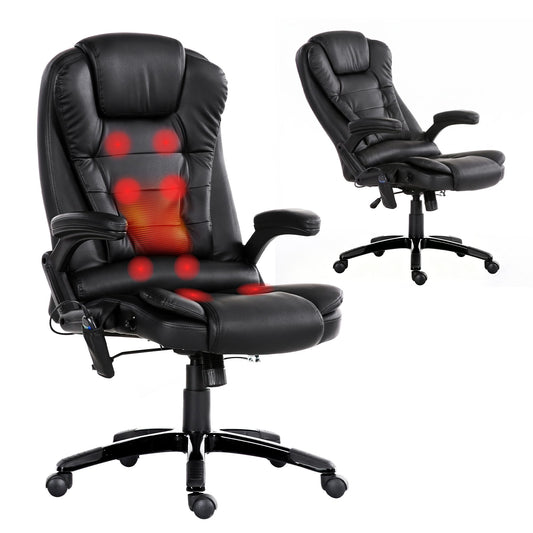 Restora by Officemode – Heated 8‑Zone PU Leather Massage Recliner Chair (Black)