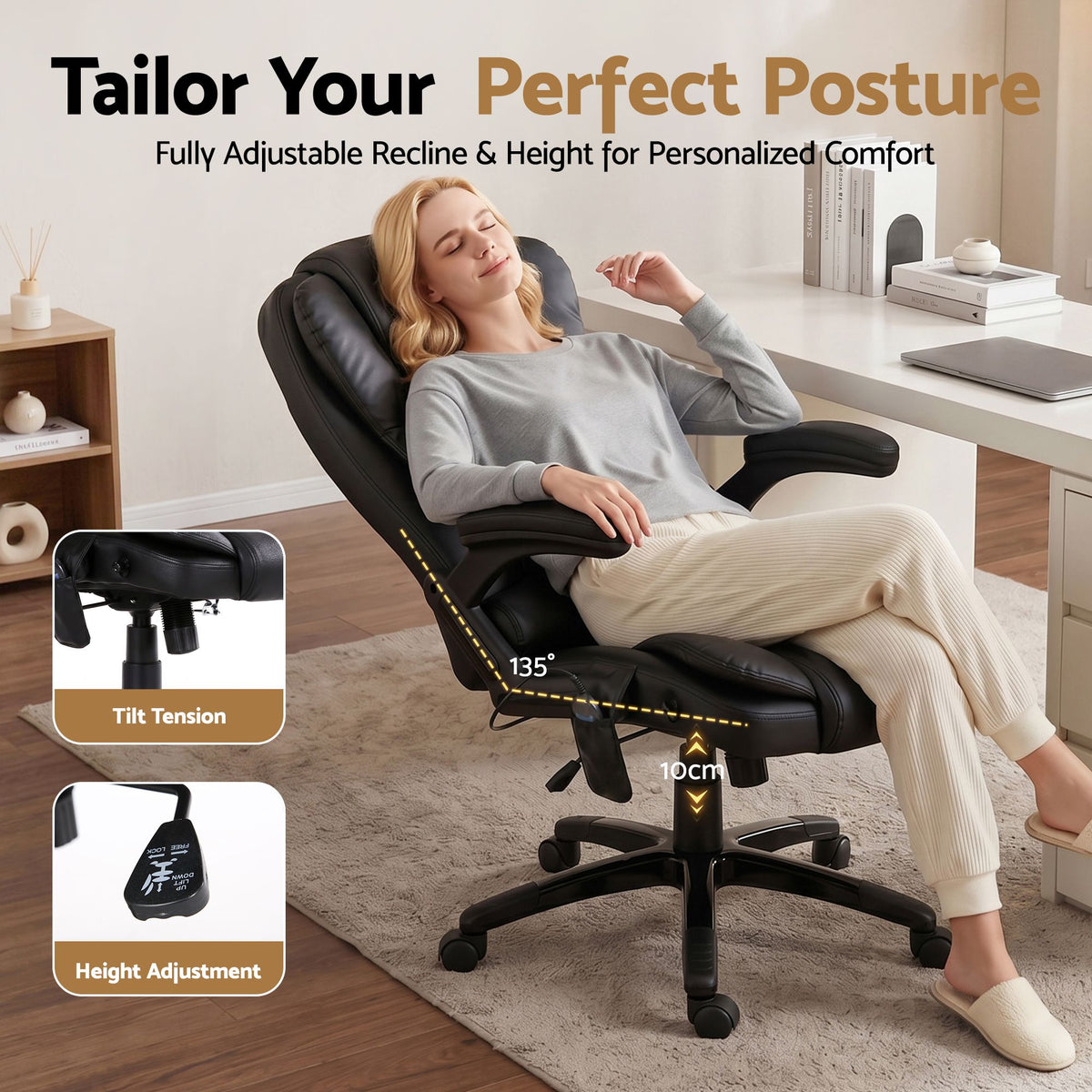 Restora by Officemode – Heated 8‑Zone PU Leather Massage Recliner Chair (Black)