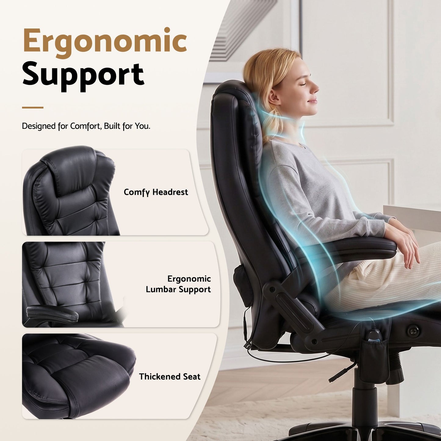 Restora by Officemode – Heated 8‑Zone PU Leather Massage Recliner Chair (Black)
