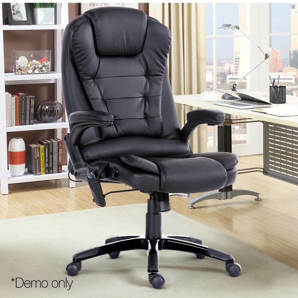 Restora by Officemode – Heated 8‑Zone PU Leather Massage Recliner Chair (Black)
