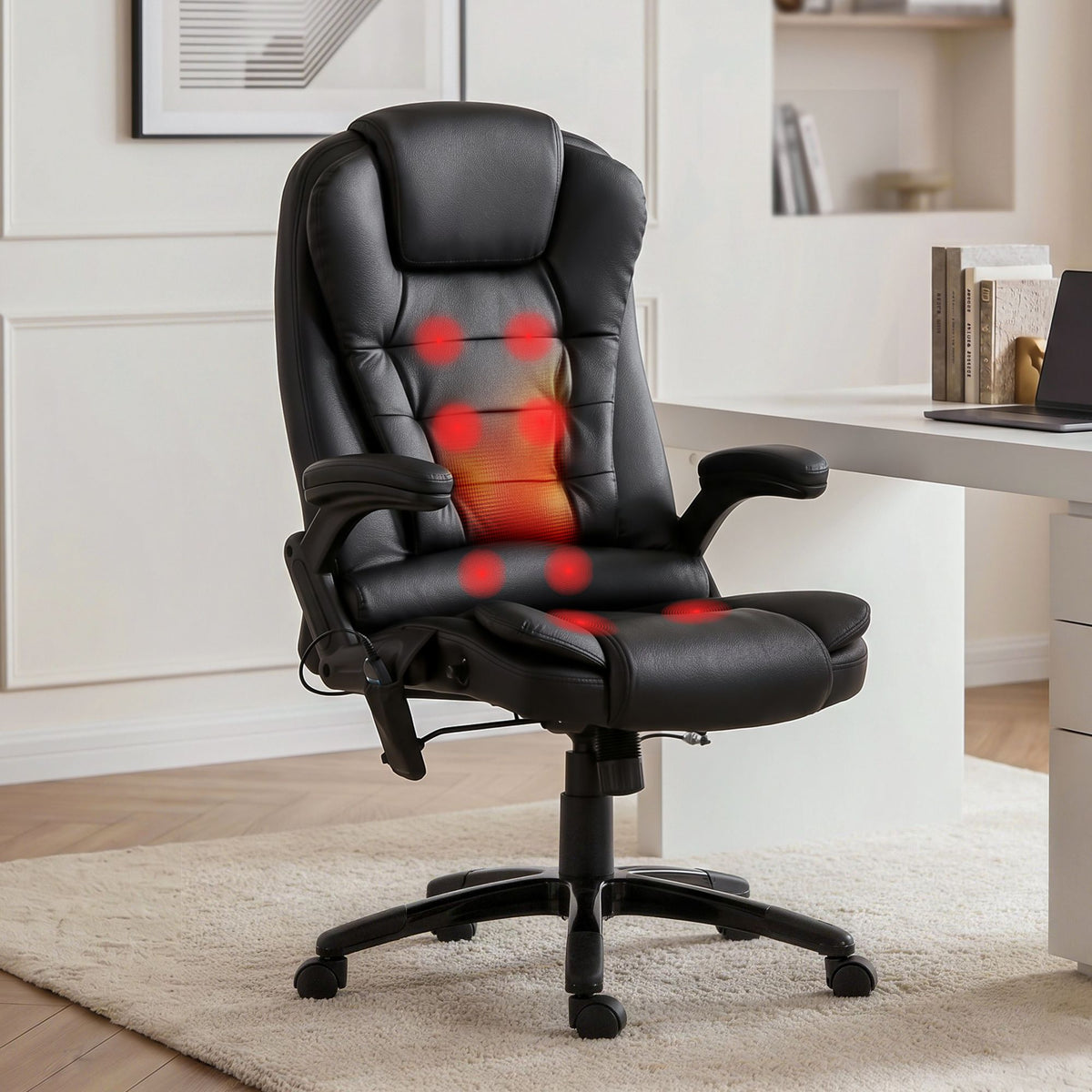 Restora by Officemode – Heated 8‑Zone PU Leather Massage Recliner Chair (Black)