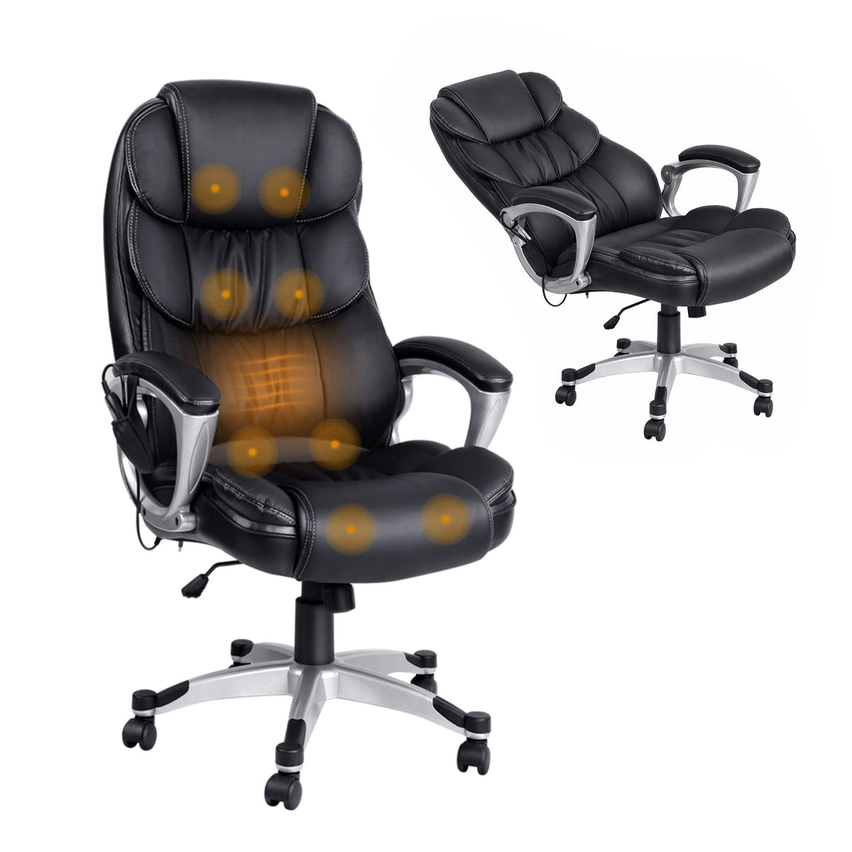 Restora by Officemode – 8‑Zone PU Leather Massage Recliner Office Chair (Black)