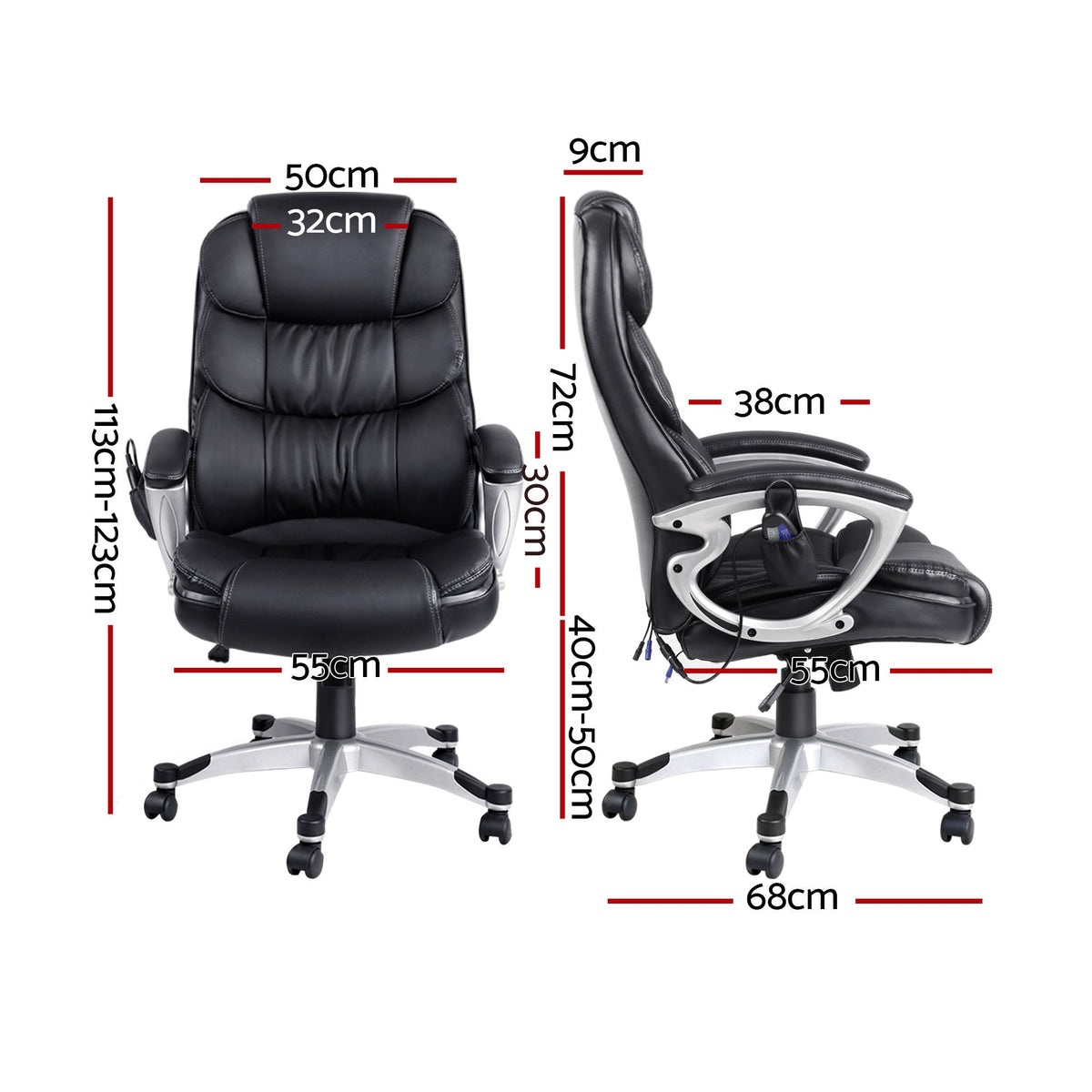 Restora by Officemode – 8‑Zone PU Leather Massage Recliner Office Chair (Black)