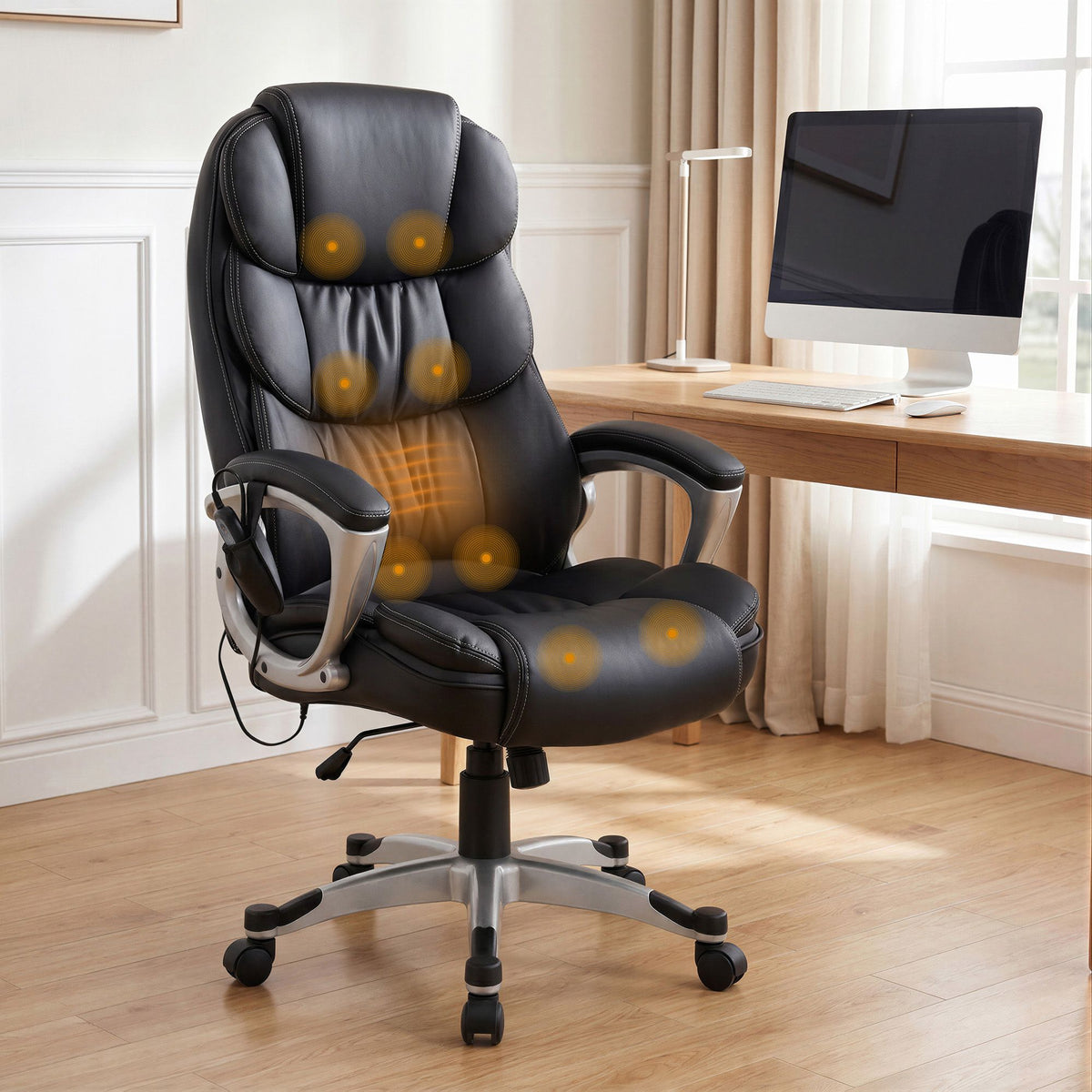 Restora by Officemode – 8‑Zone PU Leather Massage Recliner Office Chair (Black)