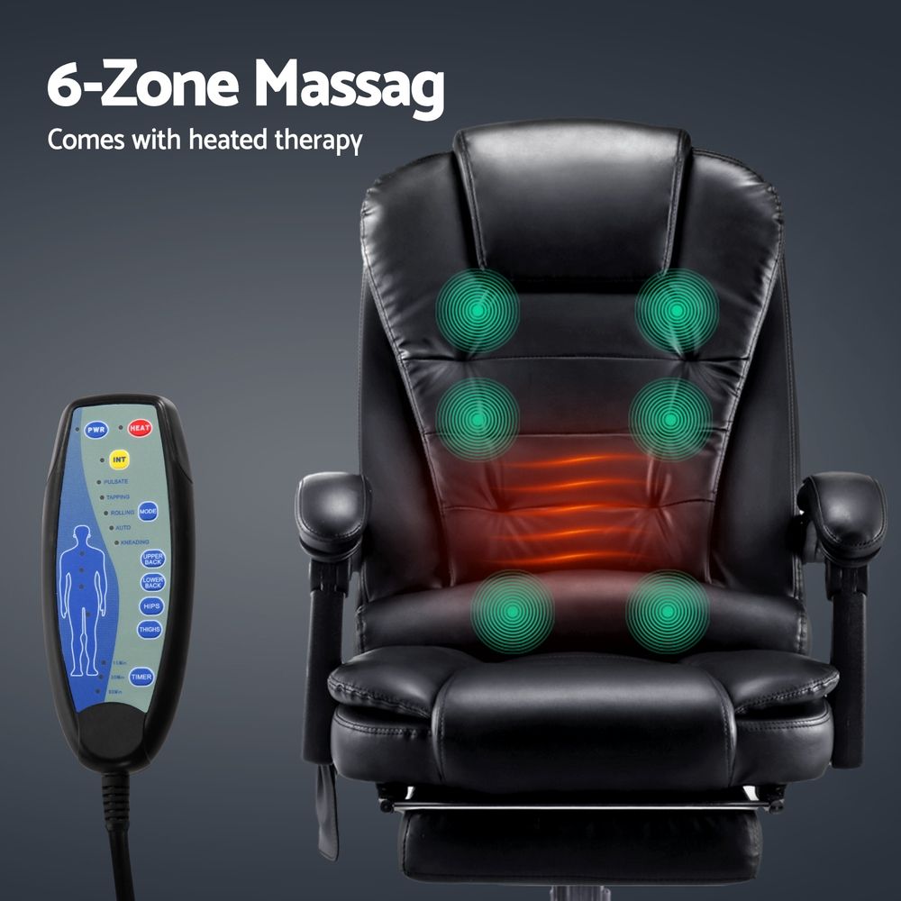 Restora by Officemode – 8‑Zone Massage Recliner Office Chair with Extendable Footrest (Black)