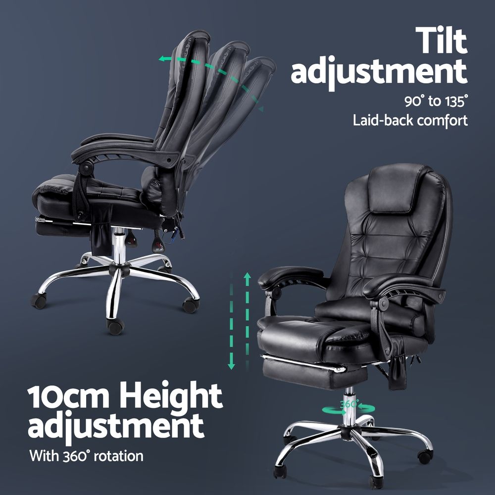 Restora by Officemode – 8‑Zone Massage Recliner Office Chair with Extendable Footrest (Black)