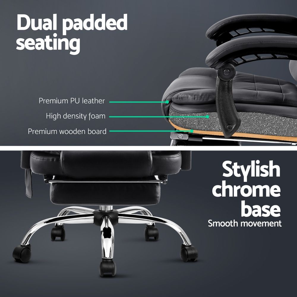 Restora by Officemode – 8‑Zone Massage Recliner Office Chair with Extendable Footrest (Black)
