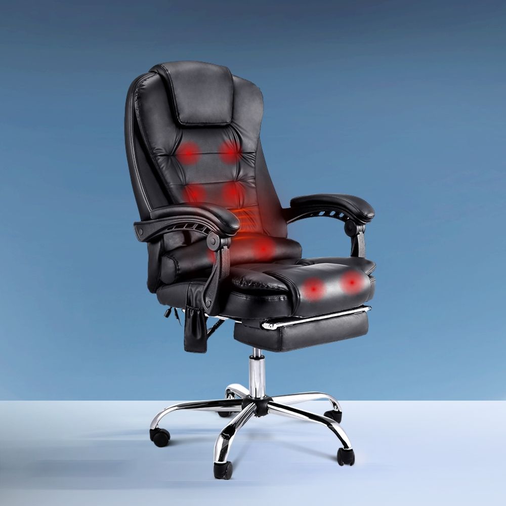Restora by Officemode – 8‑Zone Massage Recliner Office Chair with Extendable Footrest (Black)