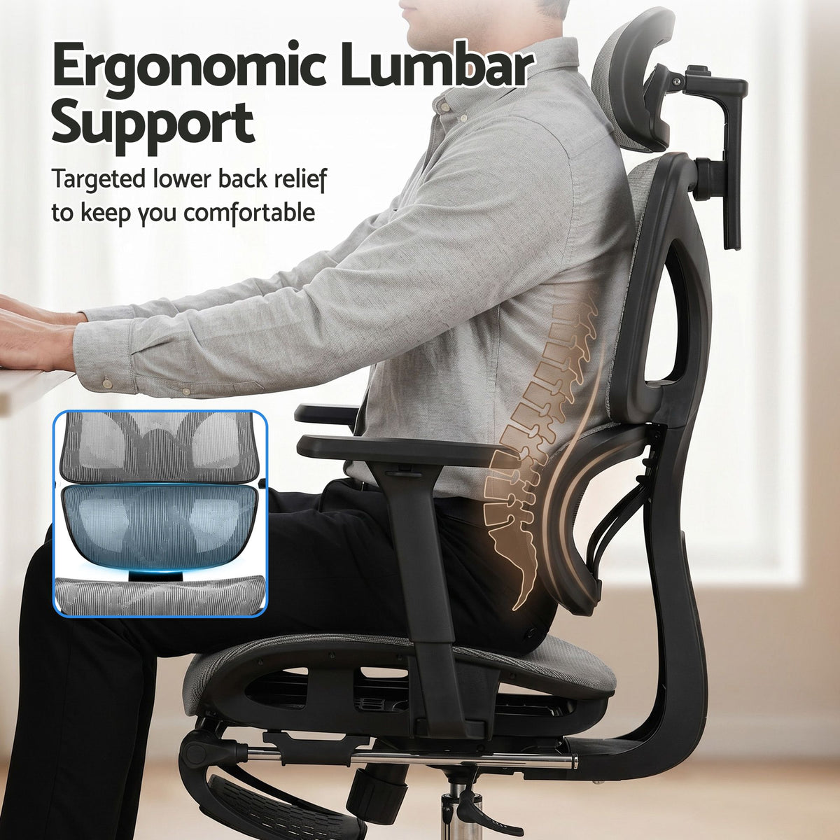 Artiss Mesh Back Ergonomic Office Chair Grey