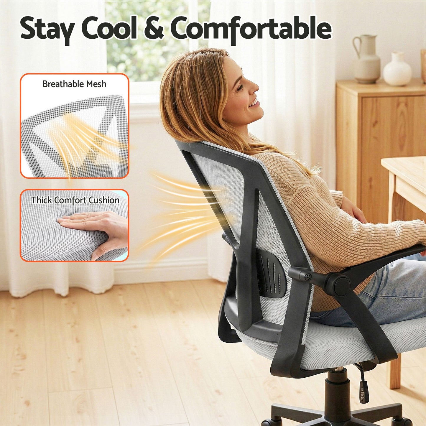 Artiss Mesh Office Chair Mid Back Grey