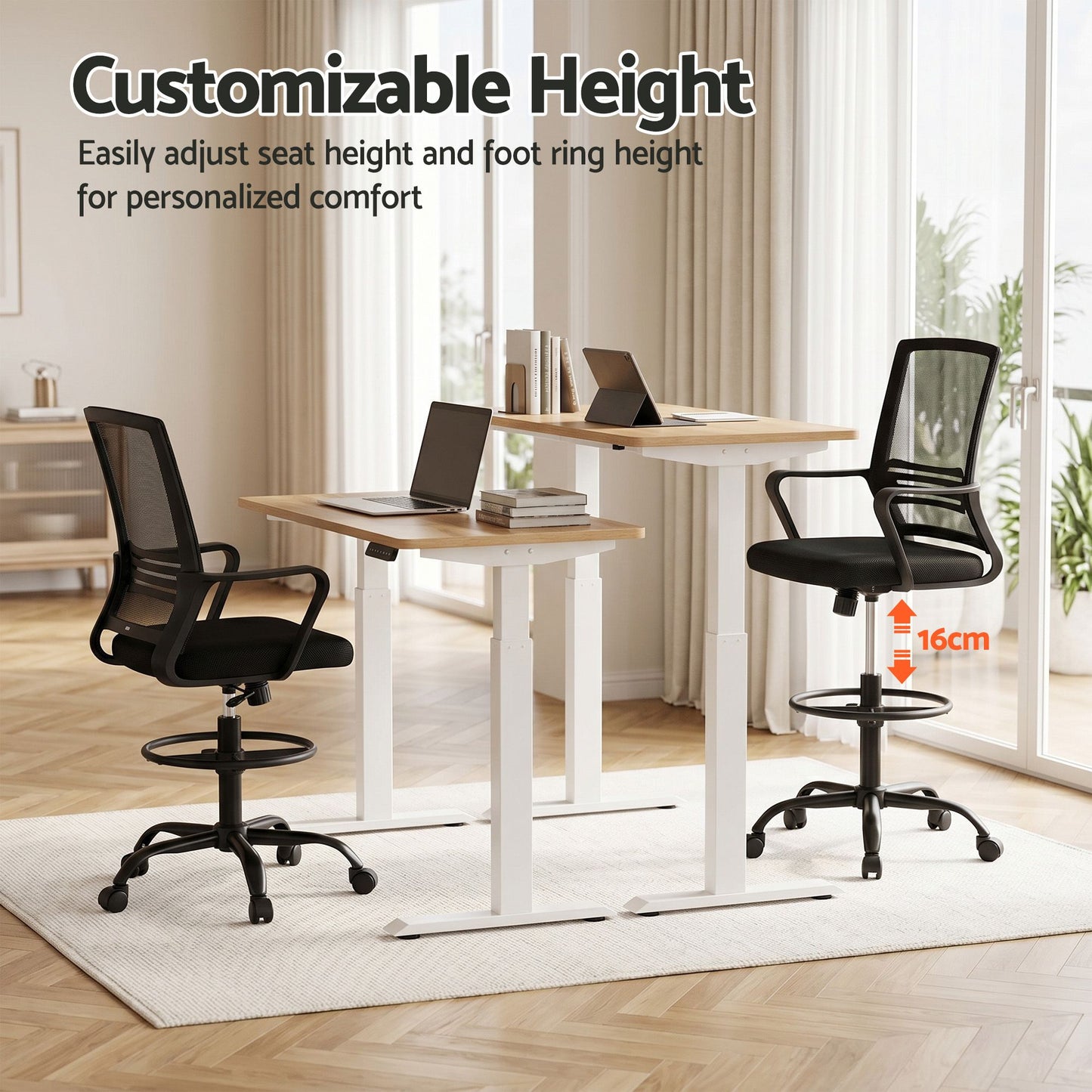 Artiss Office Chair Drafting Chairs Stool Computer Desk Studios Mesh Black