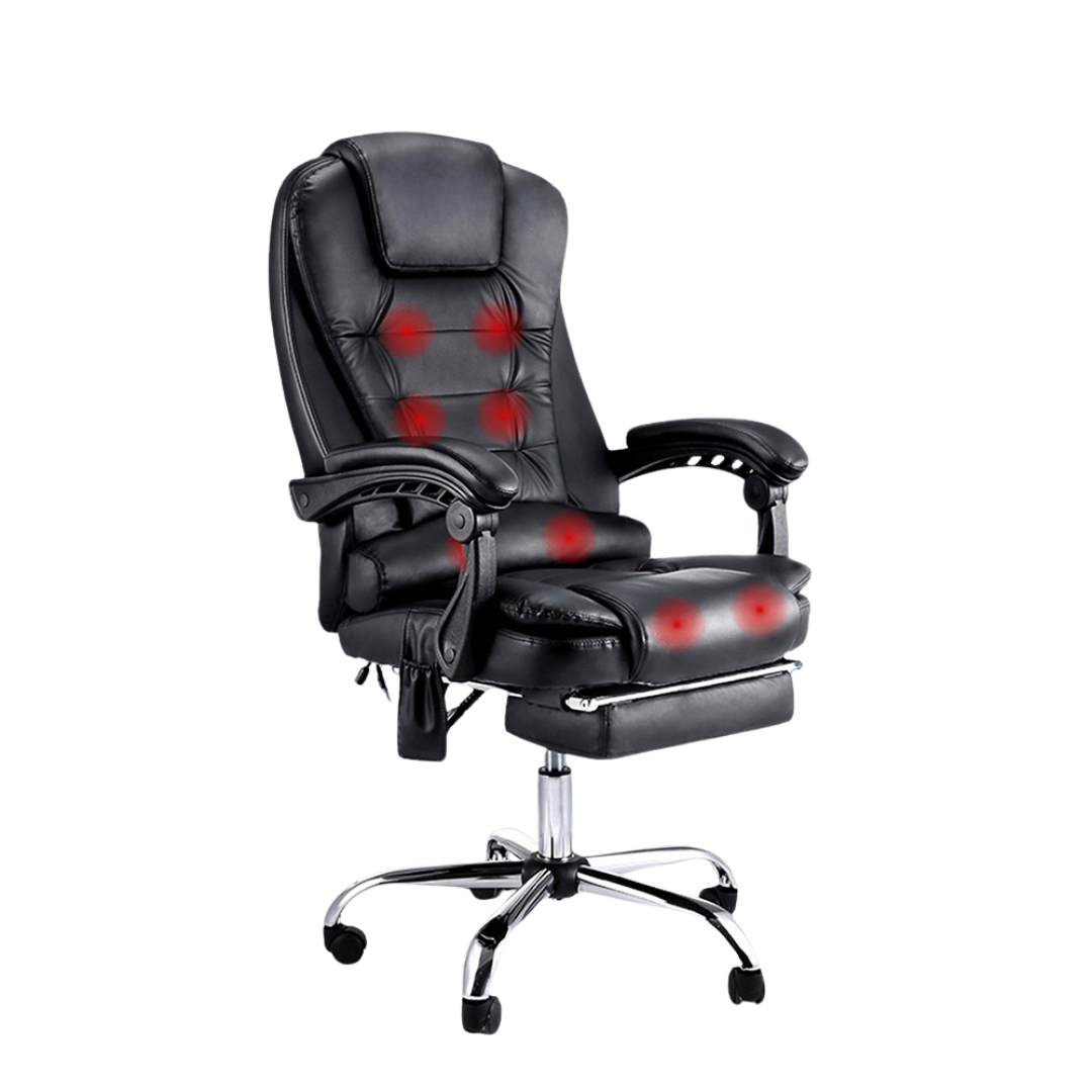Artiss 8 Point Massage Office Chair PU Leather Footrest Black