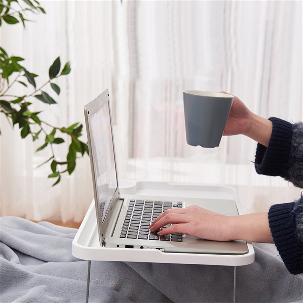 Foldable Lap Desks Laptop Tray for Bed or Couch,Portable Breakfast Serving Tray with Folding Legs, Vuyungers Lightweight Mini Lazy Small Table, Laptop Stand for Working, Reading and Writing White