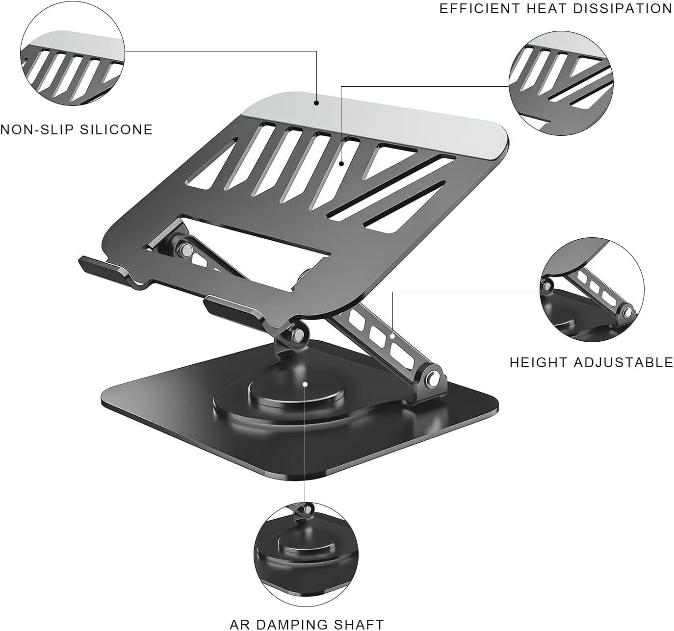 Adjustable Laptop Stand or Desk, Dual oldable Computer Riser with Heat-Vent, Ergonomic Sit to Notebook Holder Convertor, Compatible with All 10-16" Laptops, Tablets, Black