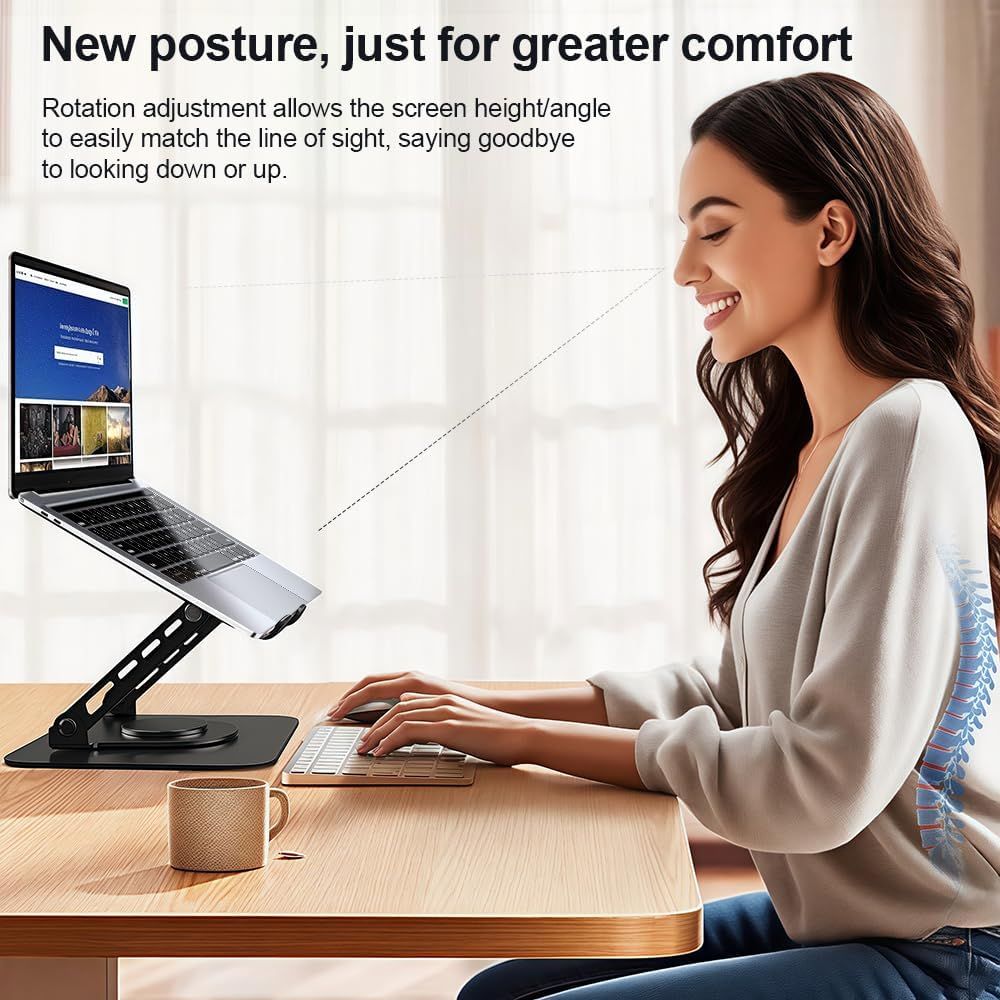 Adjustable Laptop Stand or Desk, Dual oldable Computer Riser with Heat-Vent, Ergonomic Sit to Notebook Holder Convertor, Compatible with All 10-16" Laptops, Tablets, Black