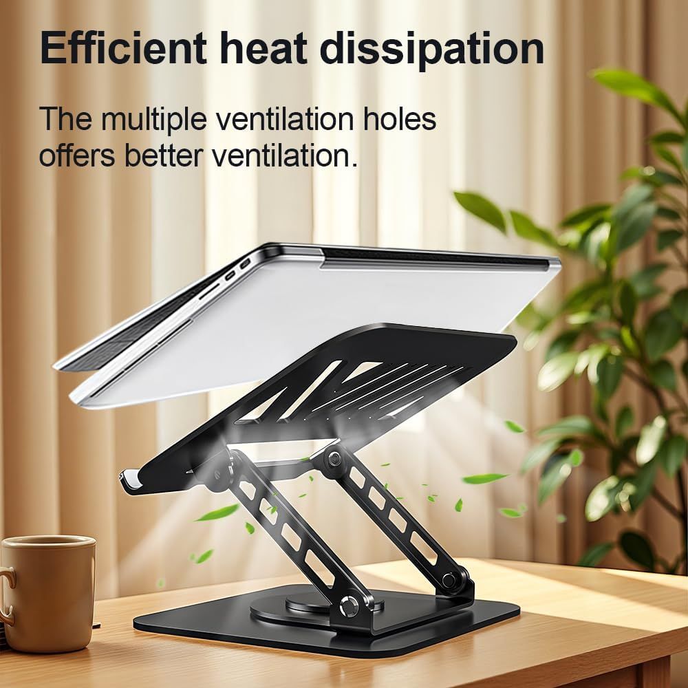 Adjustable Laptop Stand or Desk, Dual oldable Computer Riser with Heat-Vent, Ergonomic Sit to Notebook Holder Convertor, Compatible with All 10-16" Laptops, Tablets, Black