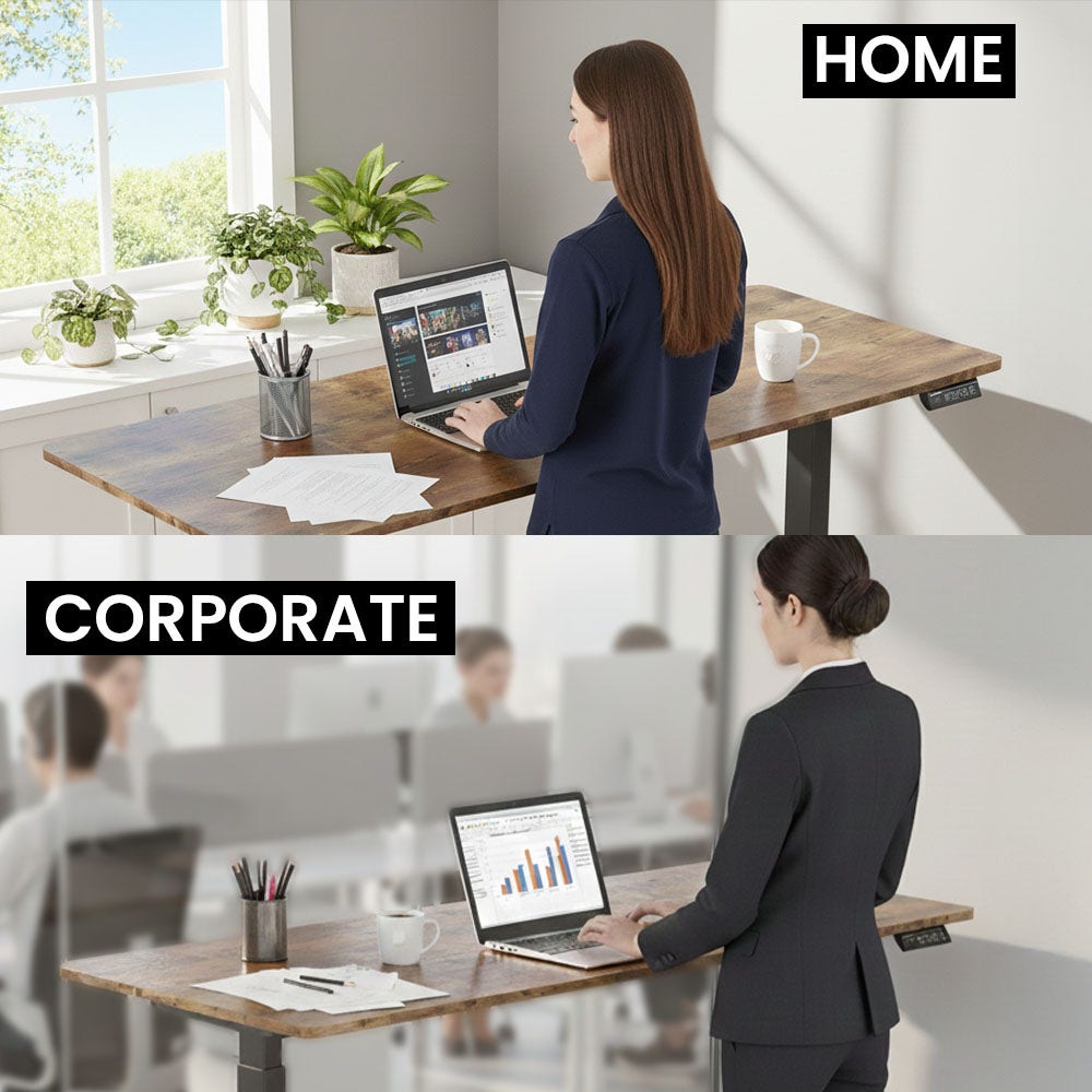 FORTIA Sit to Stand Standing Desk, 160x60cm, 72-118cm Electric Height Adjustable, Walnut Style Desktop/Black Frame
