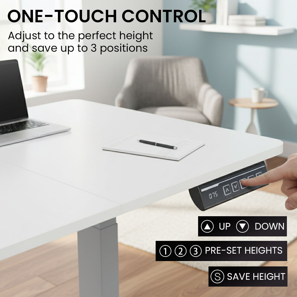 FORTIA Sit to Stand Standing Desk, 160x60cm, 72-118cm Electric Height Adjustable, White Desktop/Silver Frame