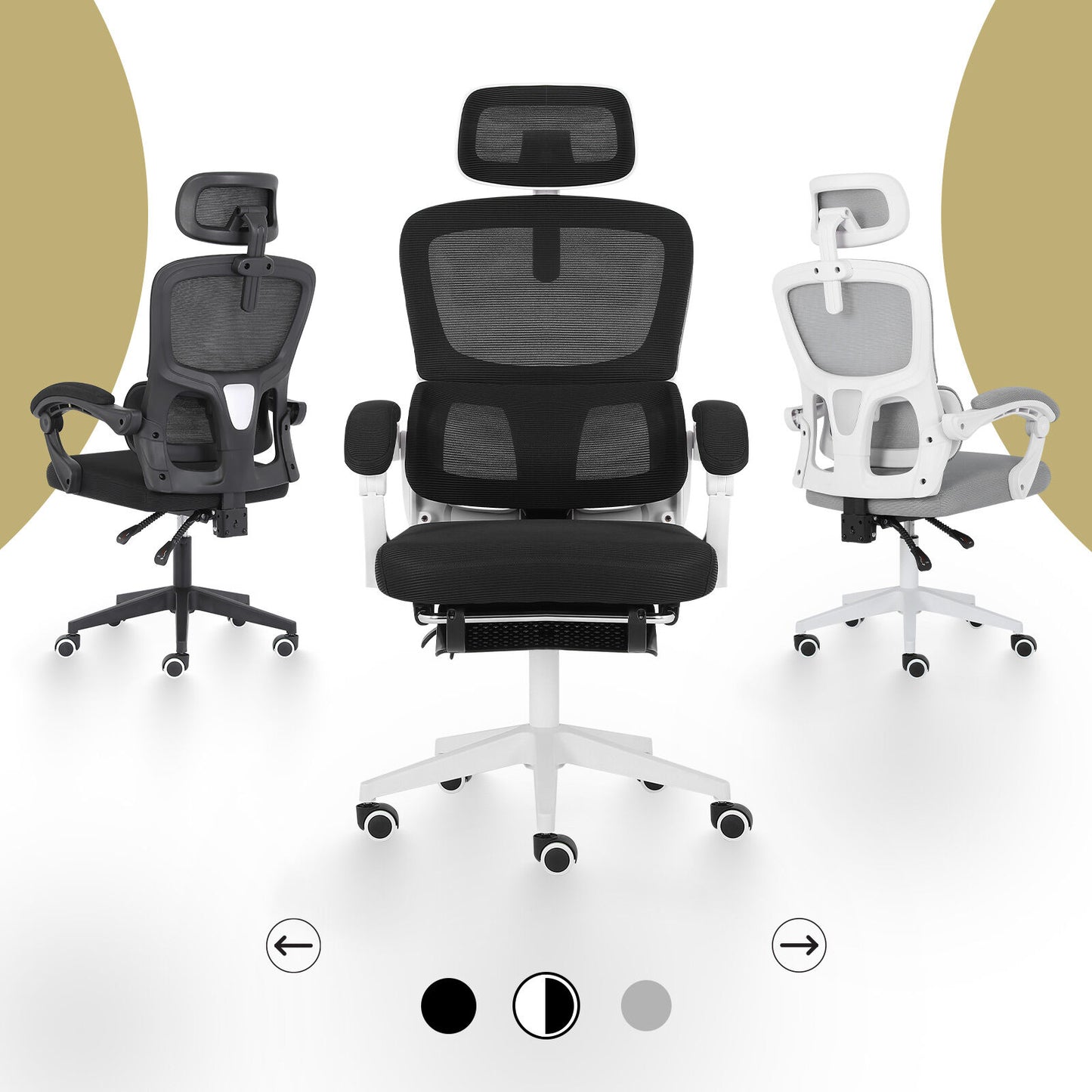 Ergonomic Reclining Office Chair - Footrest, Lumbar Support, Adjustable Headrest VELTRA - BLACK