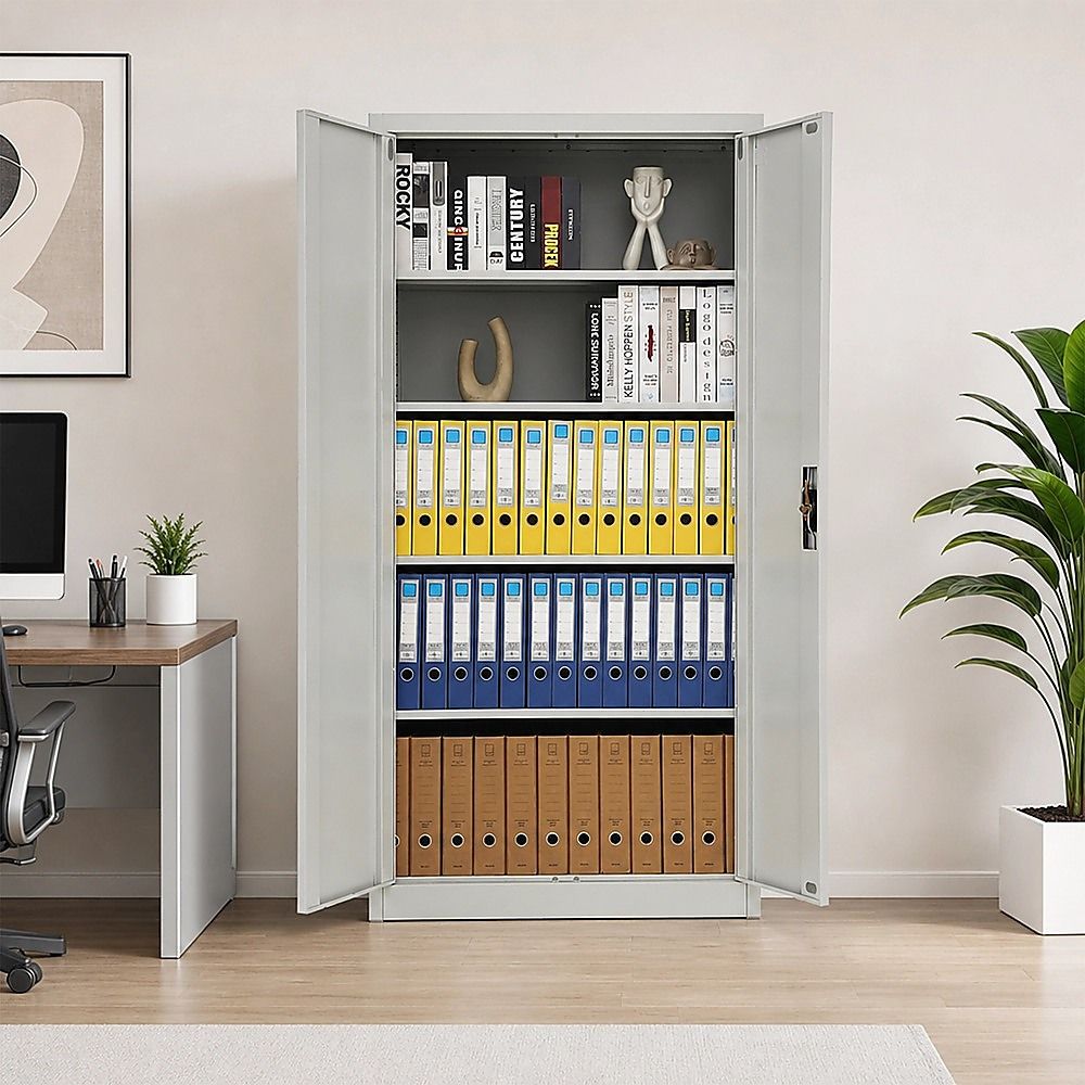 Two-Door Metal Cabinet Shelf Storage for Home Office Gym
