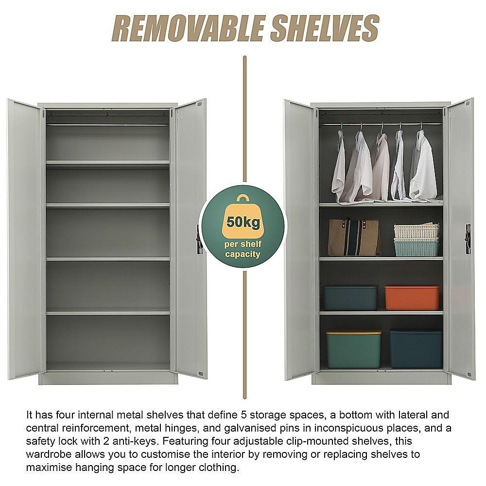 Two-Door Metal Cabinet Shelf Storage for Home Office Gym