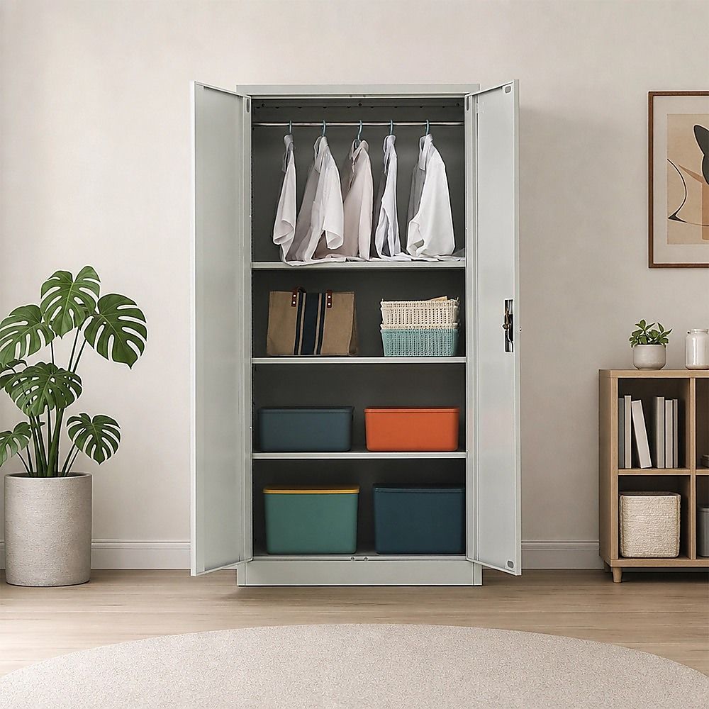 Two-Door Metal Cabinet Shelf Storage for Home Office Gym