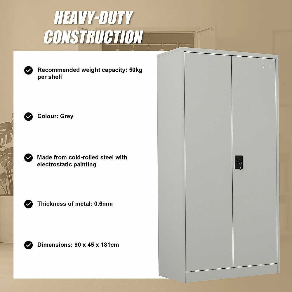 Two-Door Metal Cabinet Shelf Storage for Home Office Gym