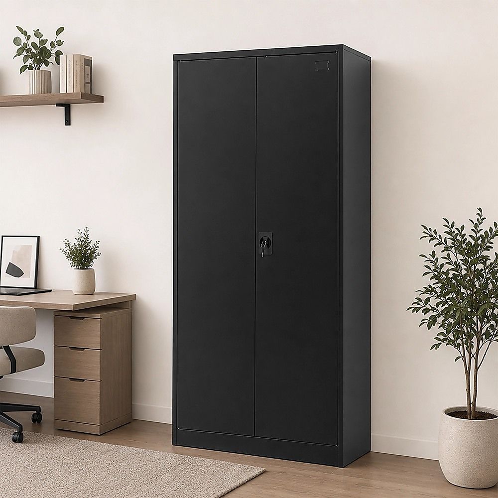 Two-Door Metal Cabinet Shelf Storage for Home Office Gym