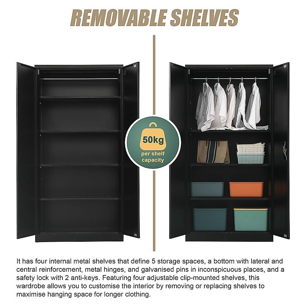 Two-Door Metal Cabinet Shelf Storage for Home Office Gym