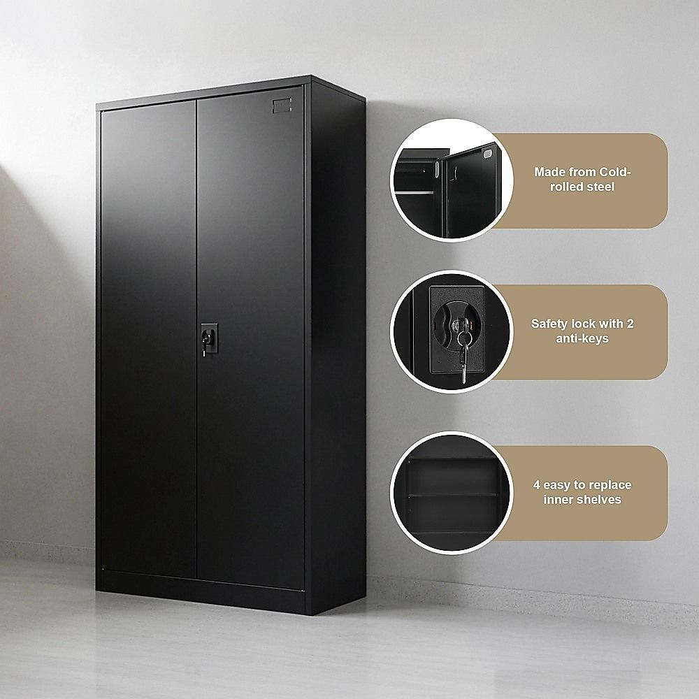 Two-Door Metal Cabinet Shelf Storage for Home Office Gym