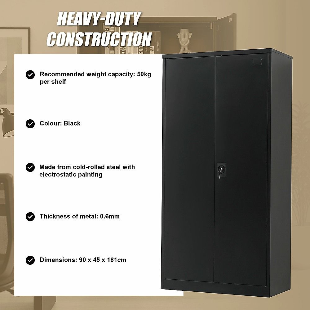 Two-Door Metal Cabinet Shelf Storage for Home Office Gym