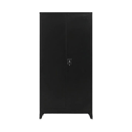 Black Two Door Metal Storage Cabinet with Legs Adjustable Shelf Lockable Steel Cupboard for Home Office Gym