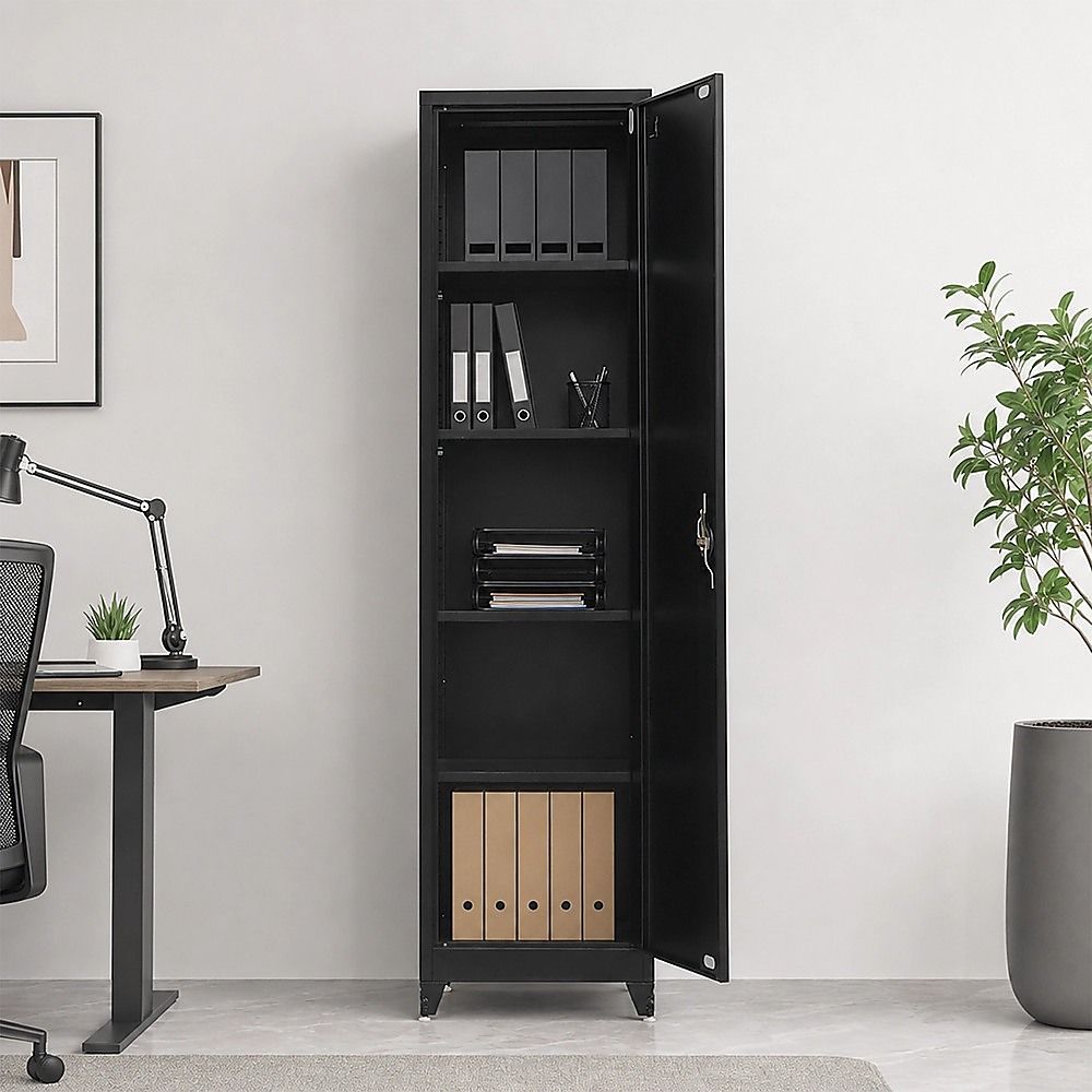 Single-Door Metal Tall Cabinet Shelf Storage for Home Office Gym