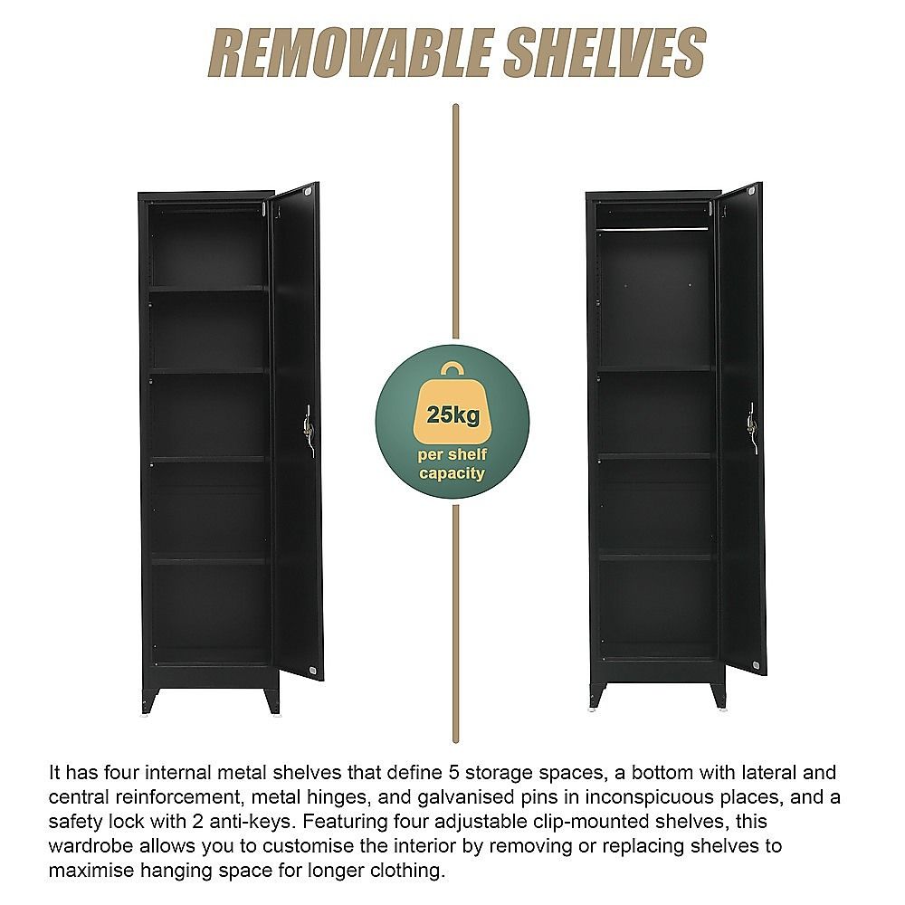 Single-Door Metal Tall Cabinet Shelf Storage for Home Office Gym