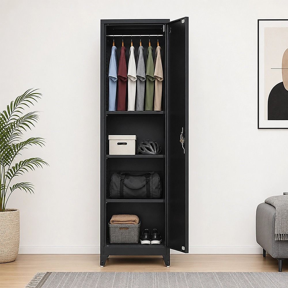Single-Door Metal Tall Cabinet Shelf Storage for Home Office Gym