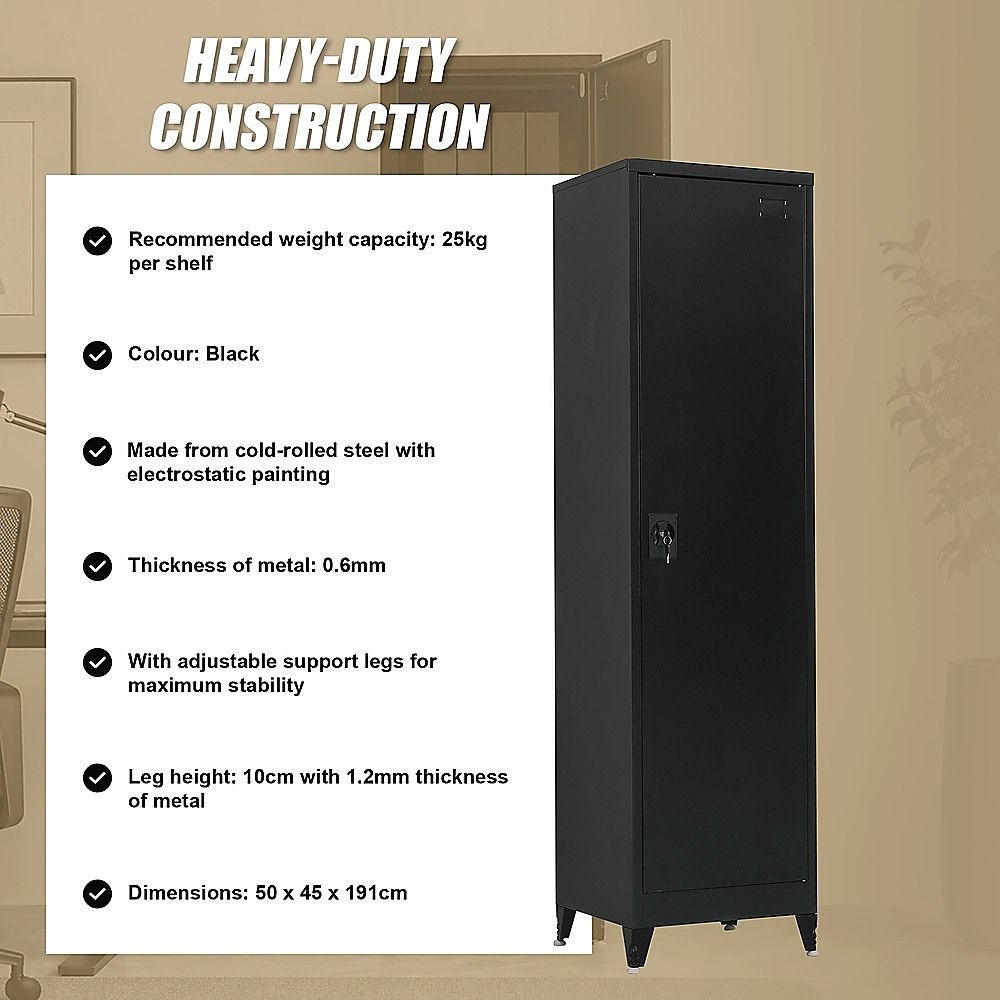 Single-Door Metal Tall Cabinet Shelf Storage for Home Office Gym