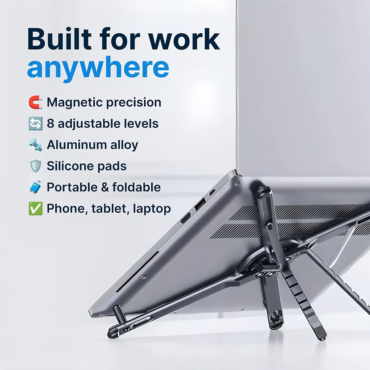 Orange Foldable Magnetic Phone & Tablet Stand Aluminium Alloy Laptop Holder Adjustable Desktop Stand for Mobile Phone, Tablet and Notebook