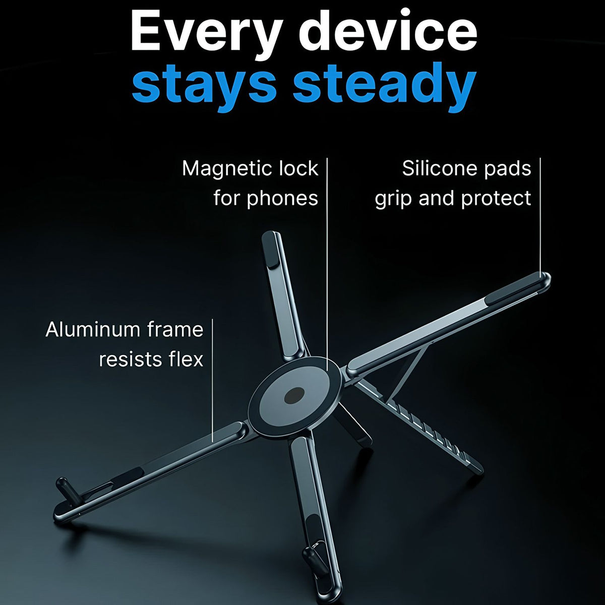Orange Foldable Magnetic Phone & Tablet Stand Aluminium Alloy Laptop Holder Adjustable Desktop Stand for Mobile Phone, Tablet and Notebook