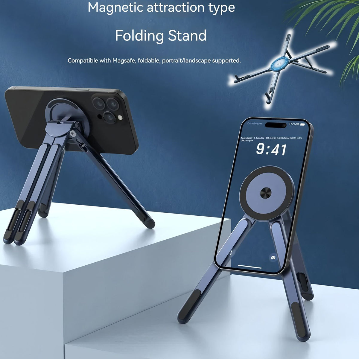Orange Foldable Magnetic Phone & Tablet Stand Aluminium Alloy Laptop Holder Adjustable Desktop Stand for Mobile Phone, Tablet and Notebook