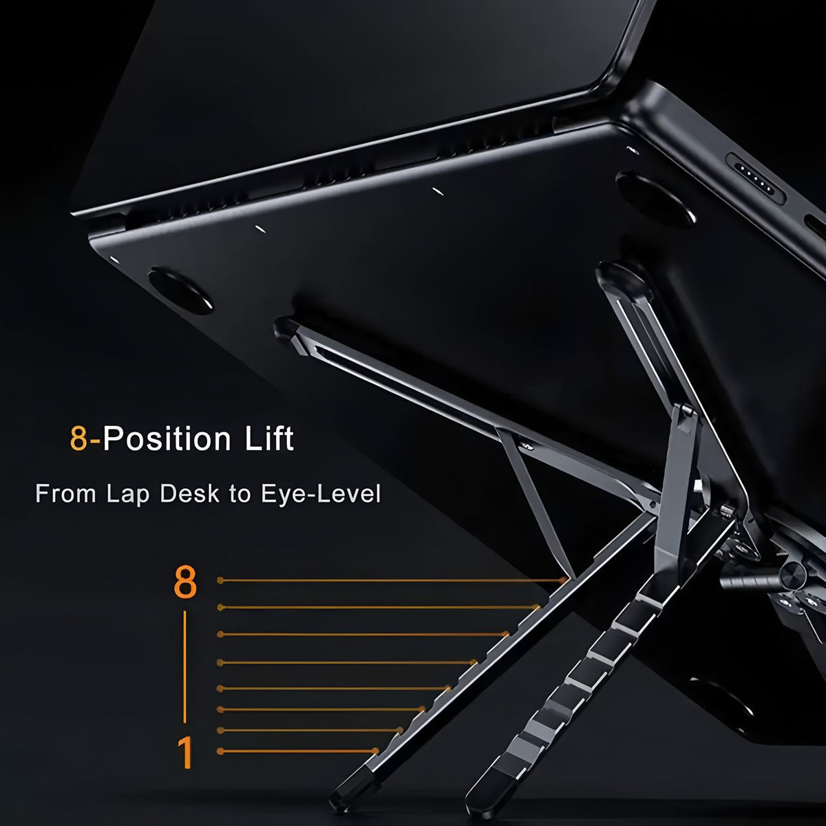 Orange Foldable Magnetic Phone & Tablet Stand Aluminium Alloy Laptop Holder Adjustable Desktop Stand for Mobile Phone, Tablet and Notebook