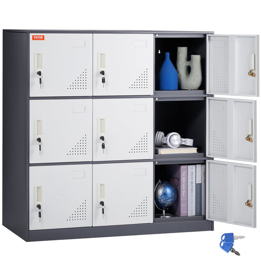 VEVOR 9 Doors Metal Storage Cabinet Employees Steel Storage Cabinet Office Gray
