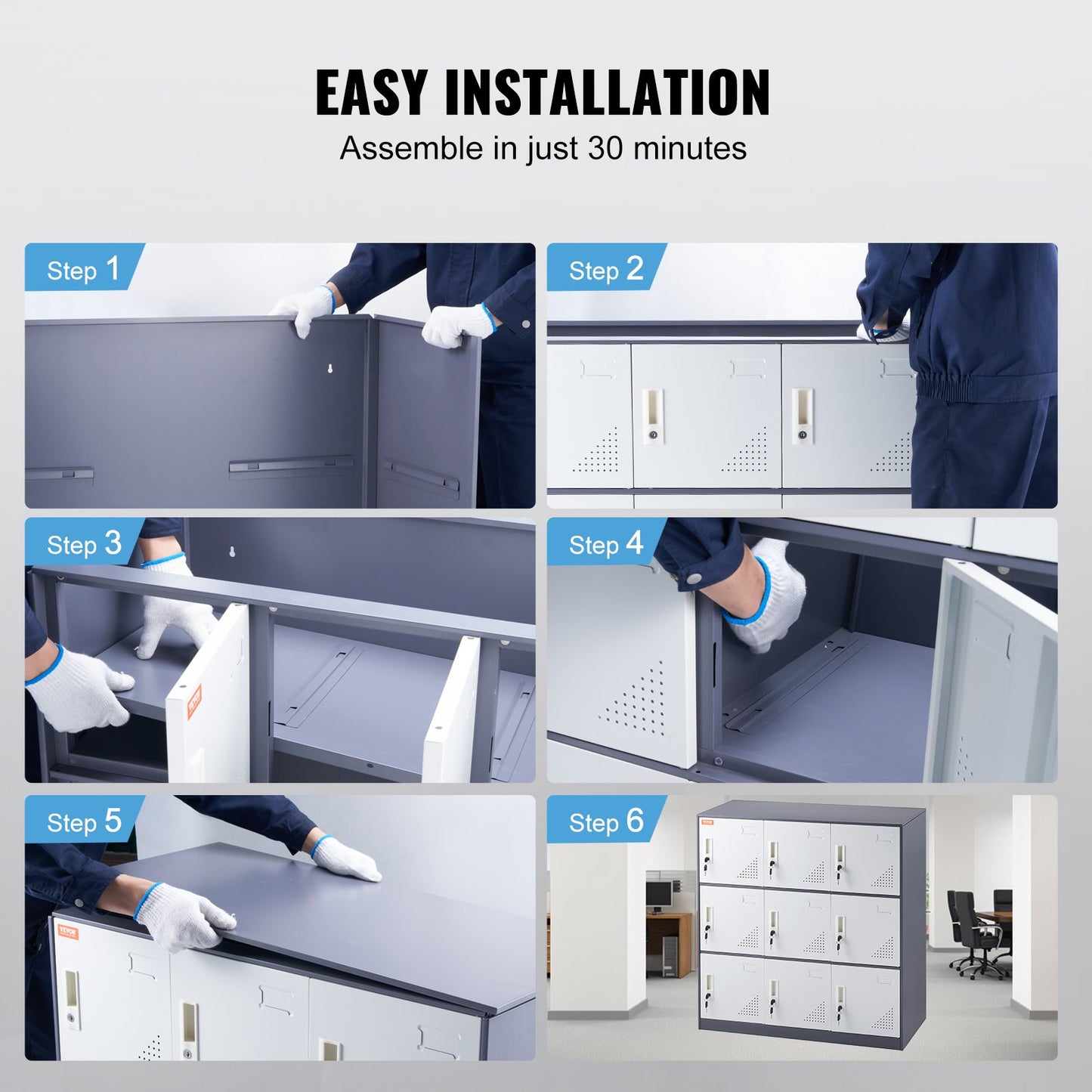 VEVOR 9 Doors Metal Storage Cabinet Employees Steel Storage Cabinet Office Gray