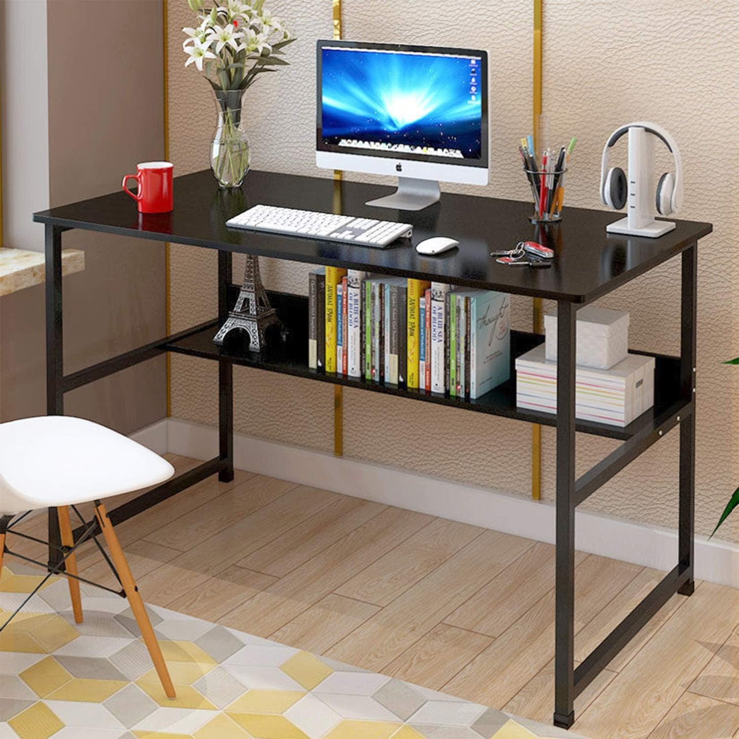 Computer Desk Table Study Table With Shelf - White