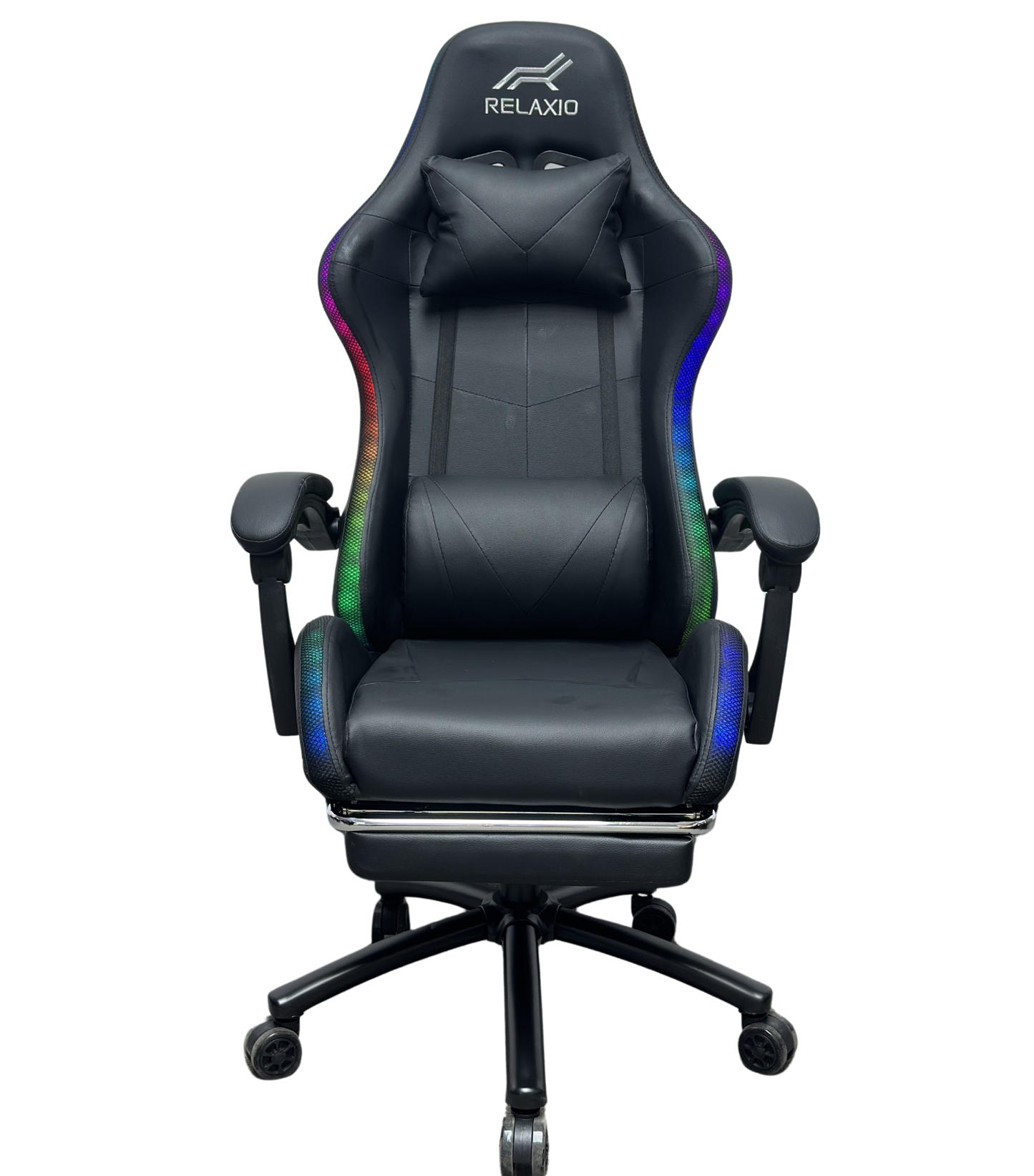 Gaming Chair With Headrest and Foot Rest LED Light - Pink White